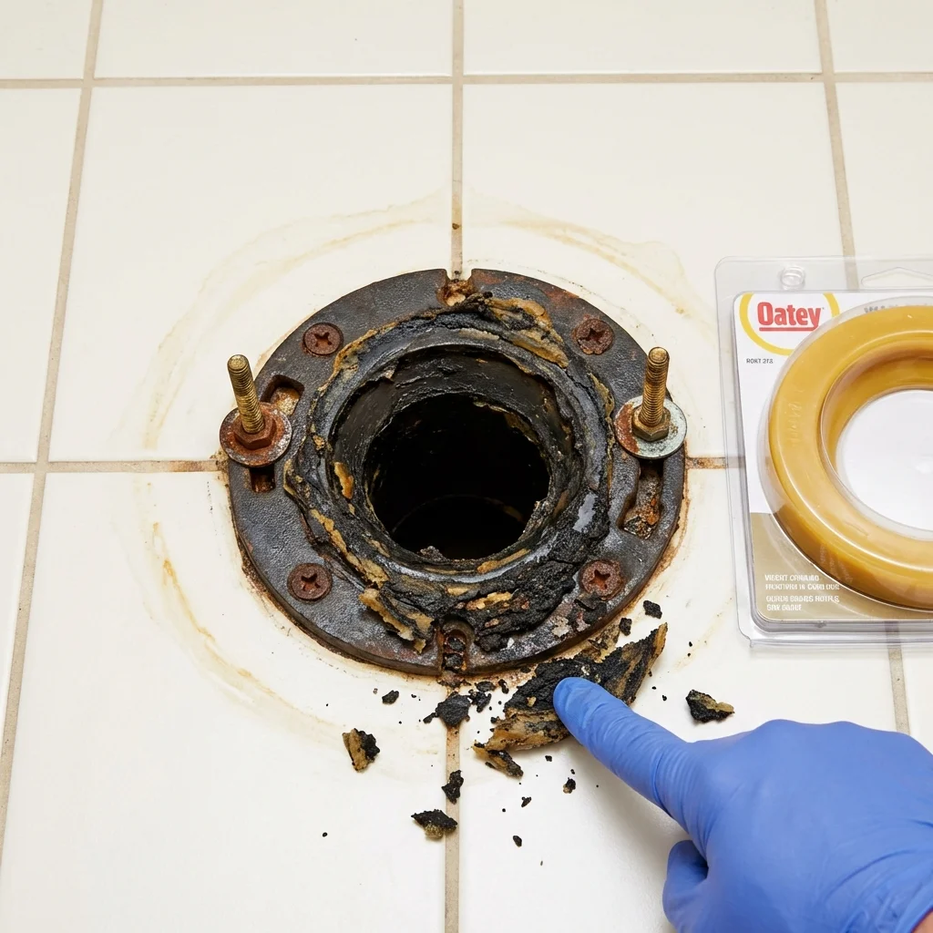 Failed wax ring showing water seepage at the base of a toilet in a Franklin, TN home